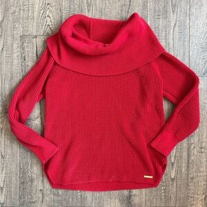 Michael Kors Red Waffle Holiday Cowl Neck Sweater- Size Small